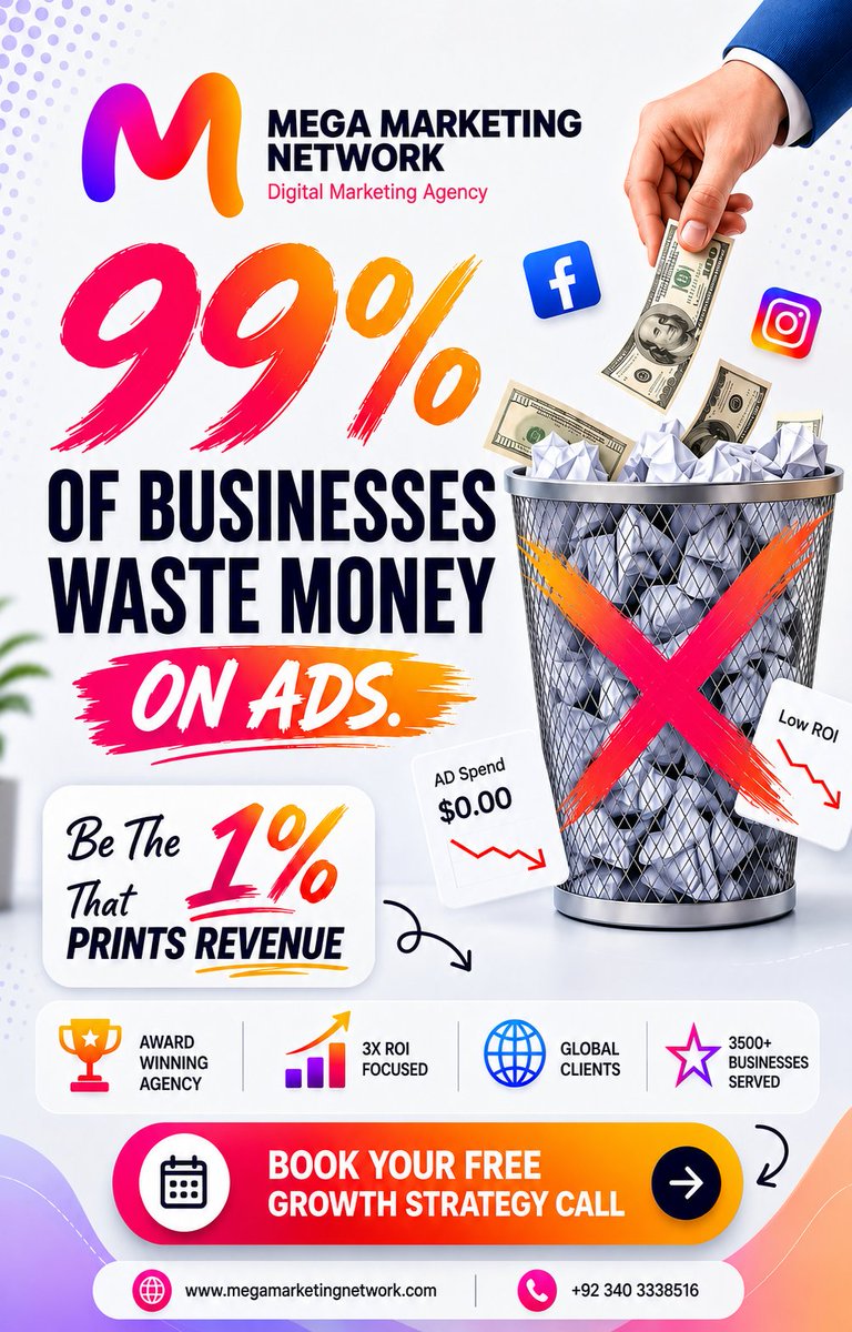 MegaMarketingPK's tweet photo. 99% of Businesses Waste Money on Ads. Are You One of Them? 

https://t.co/PRFT1det1P
 contact:  03403338516

#DigitalMarketing #DigitalMarketingAgency #SocialMediaMarketing #FacebookAds #InstagramAds #GoogleAds #PaidAdvertising #LeadGeneration #MarketingStrategy https://t.co/aCHGJOSFbg