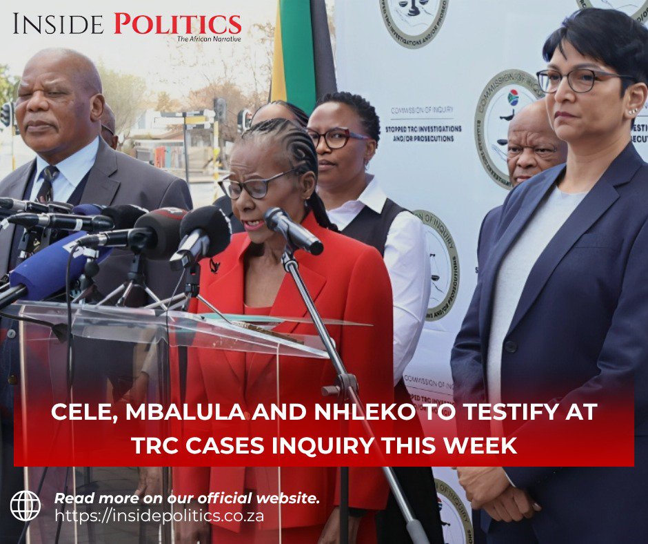 InsidePoliticSA's tweet photo. Three former police ministers take the stand this week as the TRC cases inquiry examines whether political pressure stalled apartheid-era investigations. #BhekiCele, #FikileMbalula and #NathiNhleko are set to testify.
Read more: https://t.co/rJBah4I4rs
#TRCInquiry #BhekiCele #FikileMbalula #NathiNhleko #SouthAfrica