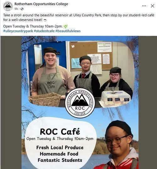 Stag_RosePPG's tweet photo. #tuesday Ulley Country Park
Rotherham Opportunities College 10am - 2pm
Student led cafe
#studentcafe #Ulley #ROCCafe #UlleyCountryPark #MoreDaysMoreFun #EndLoneliness @UlleyRanger https://t.co/HxTM1uVrU9