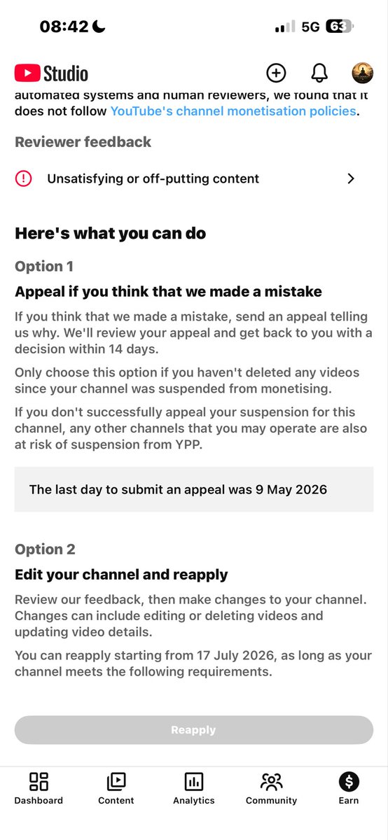 jeffreymillss's tweet photo. Hi @TeamYouTube kindly explain to me why “inauthentic content” has changed to “unsatisfying or off-putting content” this is nothing near to what I was flagged for, I’ve deleted tons of videos and made significant changes, I’ll be reapplying on 17th so kindly clarify this thanks https://t.co/TvIwMhAUP9