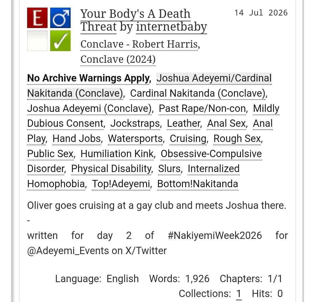 Adeyemi_Events's tweet photo. Our first submission for day 2 of #NakiyemiWeek2026 is "Your Body's A Death Threat" by internetbaby. Go show this entry some love!
https://t.co/5vcXYsHKfm https://t.co/0S1gnSJjRD
