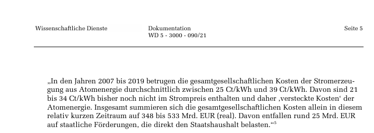 carsten_k's tweet photo. @Oberlandla1966 @SabineRugen Auf https://t.co/QKX47P2Sg2 hat der Wissenschaftliche Dienst übrigens mal die Gesamtkosten berechnet da wird es dann richtig bitter. Also nie mehr das Märchen vom billigem Atomstrom bringen. https://t.co/3aYE00WEzR