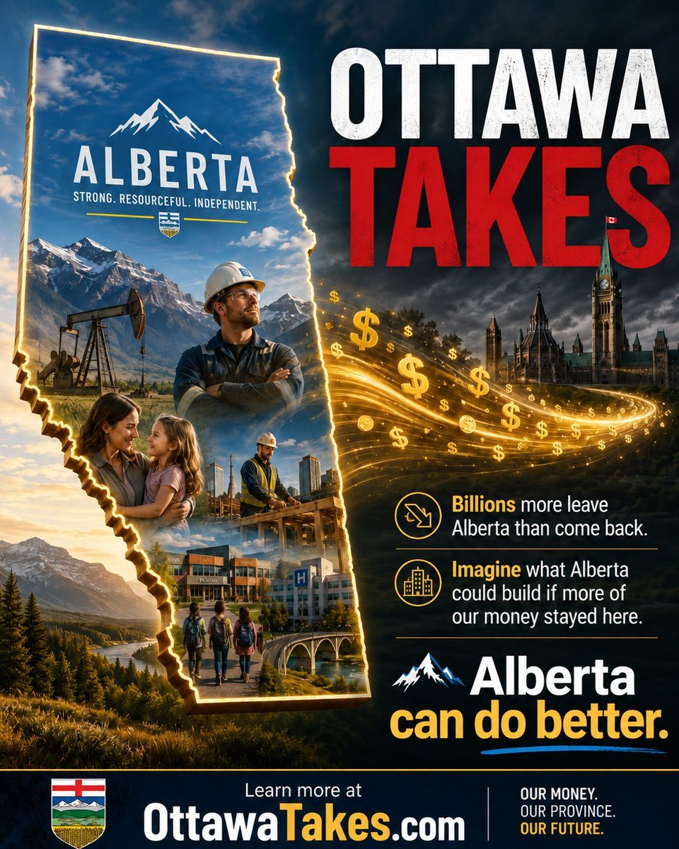 ikwilson's tweet photo. Ottawa takes Alberta’s money, obstructs Alberta’s industries and then tries to dictate Alberta’s future.

That arrangement is not working for us.

Visit https://t.co/xByVFGAOSg and watch the cost of the status quo increase in real time.

Alberta’s done waiting. https://t.co/F6UhEUkEEn