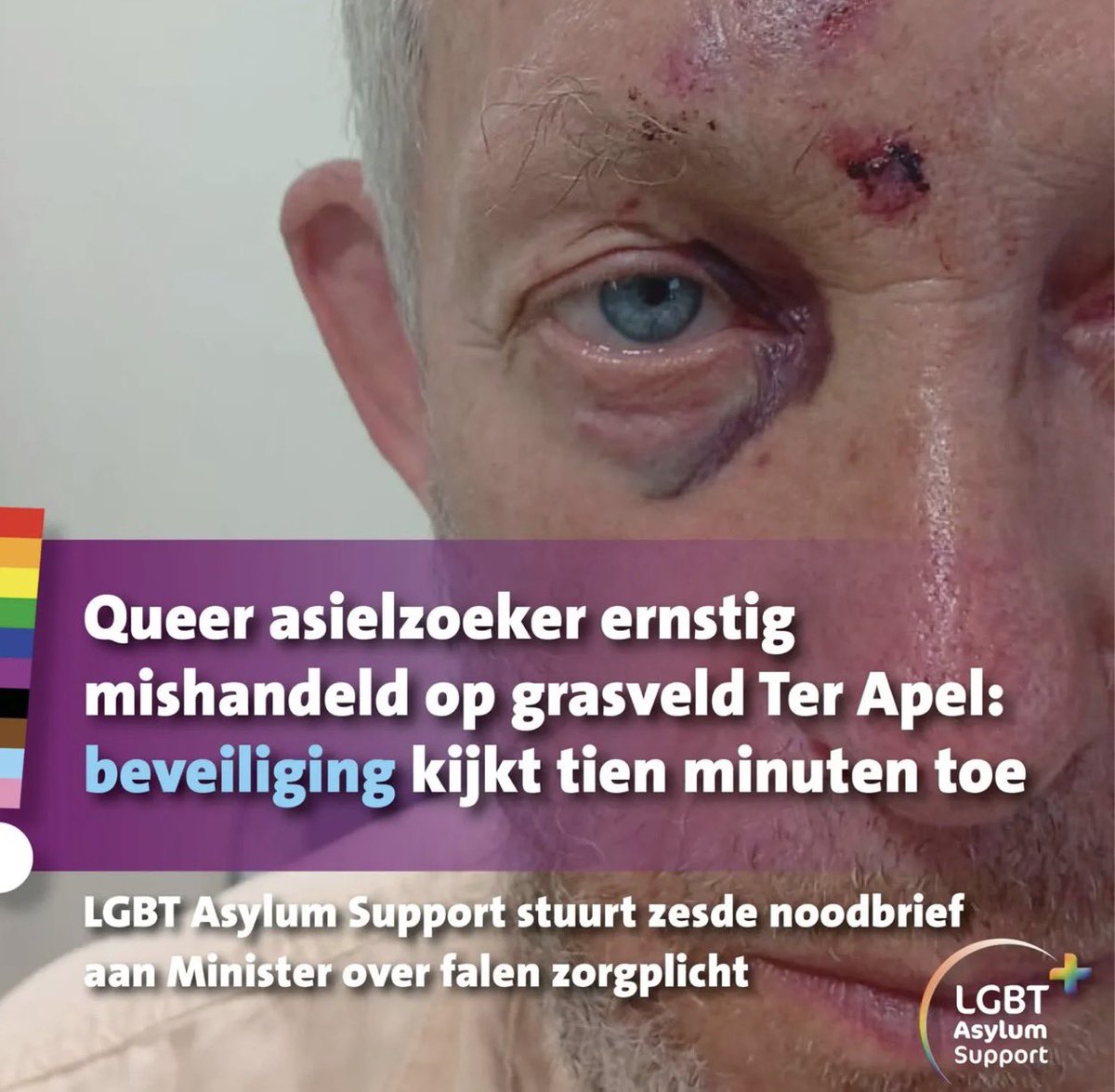 Oudere homo in elkaar geslagen terwijl beveiliging toekijkt