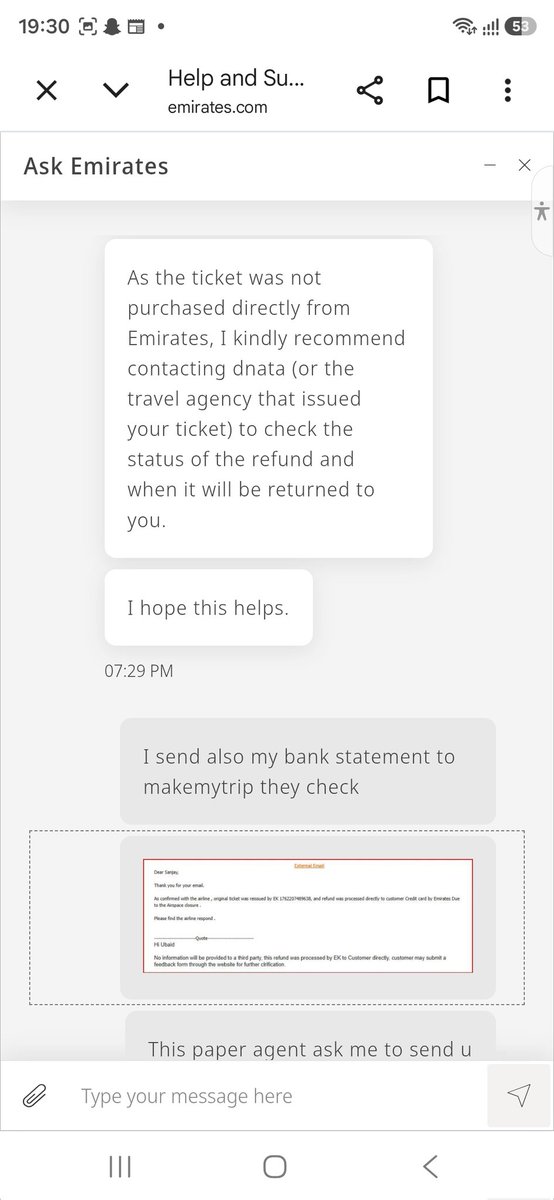 Hashimkhan3317's tweet photo. @makemytripcare @makemytrip @emirates @dnatatravel
Please I request about my refund but makemytrip ask Emirates airline already transferred to me but I check with airline they said if I pay agency they never pay directly customs https://t.co/tdoawlIJSH