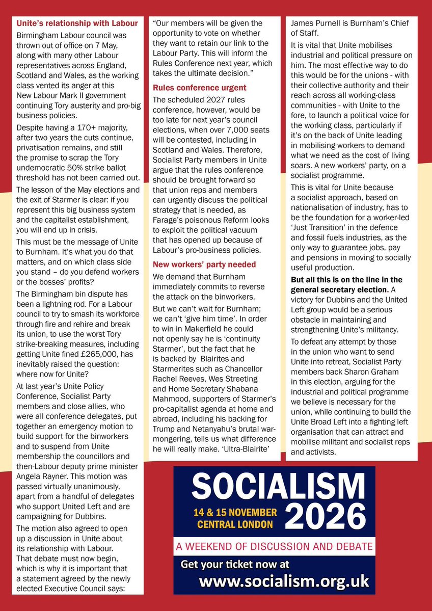 davenellist's tweet photo. Unite's general secretary election starts today, Thursday, 14th July, and ends on the 11th of August.
I will be voting for Sharon Graham.
Please share the attached leaflets from Sharon's campaign and the Socialist Party, explaining why our members are backing Sharon, especially with any Unite members you know.
Solidarity.