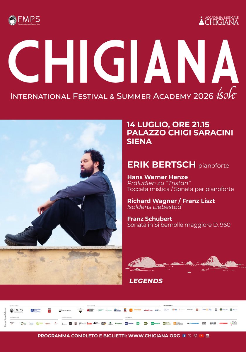 Chigiana's tweet photo. 14 LUGLIO — Ore 21.15, Palazzo Chigi Saracini
Erik Bertsch: un arcipelago di quesiti al pianoforte
Una riflessione sulla storia della musica, in un gioco di rifrazioni della memoria, un programma che intreccia tre pagine di Henze con capolavori di Wagner, Liszt e Schubert. https://t.co/OVhdwa74Hf