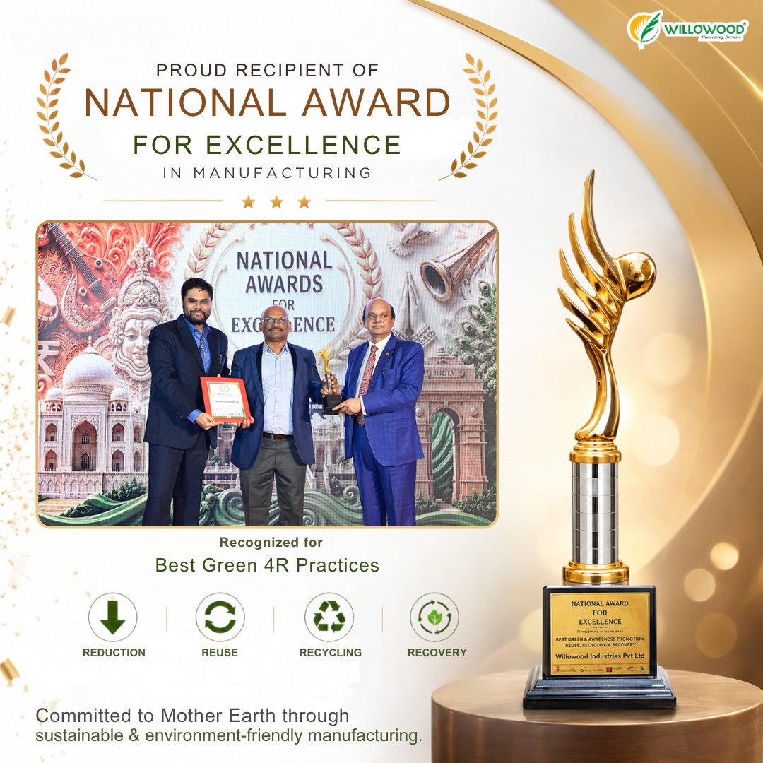 indiawillowood's tweet photo. Proud Moment for Willowood!🏆

Willowood Group – Dahej Factory has been honored with the National Award for Excellence in Manufacturing for its commitment to Best Green 4R Practices: Reduction, Reuse, Recycling &amp; Recovery. Together, we're building a greener tomorrow. 🌱♻️ https://t.co/7Bgg9gfA2y
