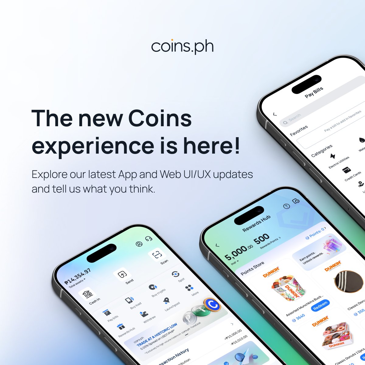 coinsph's tweet photo. ✨The new https://t.co/nwbIOfGZon experience is here!

We've refreshed our app and web experience, and we'd love your feedback. 💙

🎁 Complete our survey for a chance to be one of 30 users to receive ₱500!
📝 https://t.co/bk82VgqTFH

🙌🏻 Follow our social media pages for more chances to win! 💙