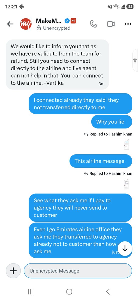 Hashimkhan3317's tweet photo. @makemytripcare @makemytrip @emirates @dnatatravel
Please I request about my refund but makemytrip ask Emirates airline already transferred to me but I check with airline they said if I pay agency they never pay directly customs https://t.co/tdoawlIJSH