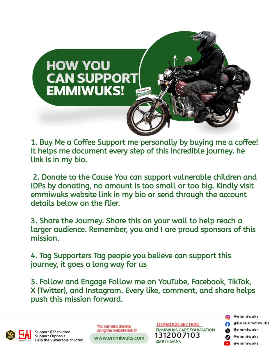 emmiwuks's tweet photo. TO EVERYONE 🌍👇

My name is Emmiwuks, a proud African from Nigeria,based in Lagos.

In 2023, I survived a near-death experience after battling appendicitis. That second chance changed the way I see life. I made a promise to myself that if I was given another opportunity to live, I would dedicate my life to something bigger than myself.

That decision led me on an incredible journey.

I started with a broken bicycle in 2023. I worked hard, saved every naira I could, and slowly turned what seemed like an impossible dream into reality. Along the way, I realized that the greatest adventure isn't about how far you travel, it's about the lives you touch and the hope you leave behind.

Many of you followed my Nigeria to the United States campaign cycling journey. Although that chapter came to an end in MAURITANIA because of visa challenges, but the mission never did.

Today, with gratitude and excitement, I'm happy to announce the beginning of a new chapter:

ROUND MY CONTINENT AFRICA (ProjectRMC)

On July 27, 2026, I will set off from Nigeria on an epic journey across Africa.

This is much more than an adventure.

It is a mission to continue raising awareness and support for orphans and internally displaced persons (IDPs) across Africa and beyond. Every kilometre I ride will represent hope for children, families and communities whose lives have been affected by conflict, displacement, and hardship.

Africa is rich in culture, beauty, strength, and resilience. Through this journey, I hope to share those stories with the world while reminding people that one ordinary person can still make an extraordinary difference.

This isn't about setting records.

It's about restoring hope.

It's about reminding every child that they are seen, valued, and not forgotten.

To everyone who has supported me from the very beginning, thank you. Your encouragement, prayers, kind words, and support have brought me this far. I truly couldn't have come this far alone.

As this new chapter begins, I would love for you to come along with me once again.

Follow the journey. Share the stories. Support the mission in any way you can. Together, we can create lasting impact.

Departure Date: 27TH JULY, 2026
Starting Point: LAGOS NIGERIA 🇳🇬

Together we ride. Together we rise.

Emmiwuks ❤️🌍
#ProjectRMC