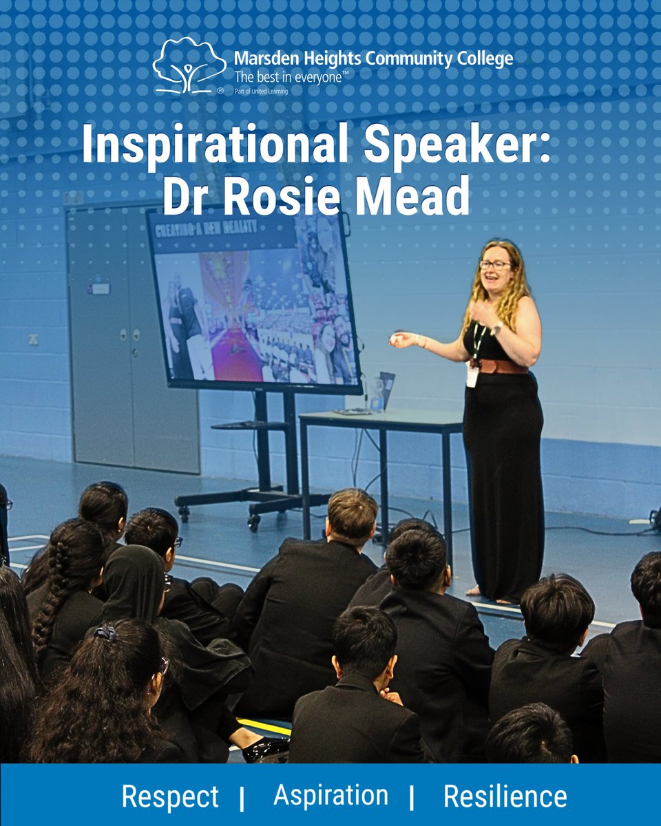 MarsdenHeights's tweet photo. It is Values Week and to celebrate Aspiration, we welcomed mindset expert Dr Rosie Mead to school yesterday for inspirational assemblies. Drawing on her experience working with elite athletes, she inspired students to build confidence, resilience and unlock their potential. https://t.co/pvLmXO3IAw