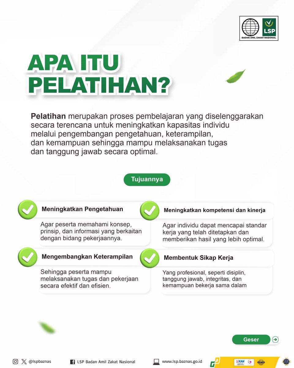 LspBaznas's tweet photo. 📚 Pelatihan dan Sertifikasi, Apa Bedanya?

Masih banyak yang mengira pelatihan dan sertifikasi adalah hal yang sama. Padahal, keduanya memiliki peran yang berbeda namun saling melengkapi dalam membangun SDM yang kompeten. https://t.co/1g77klRANP