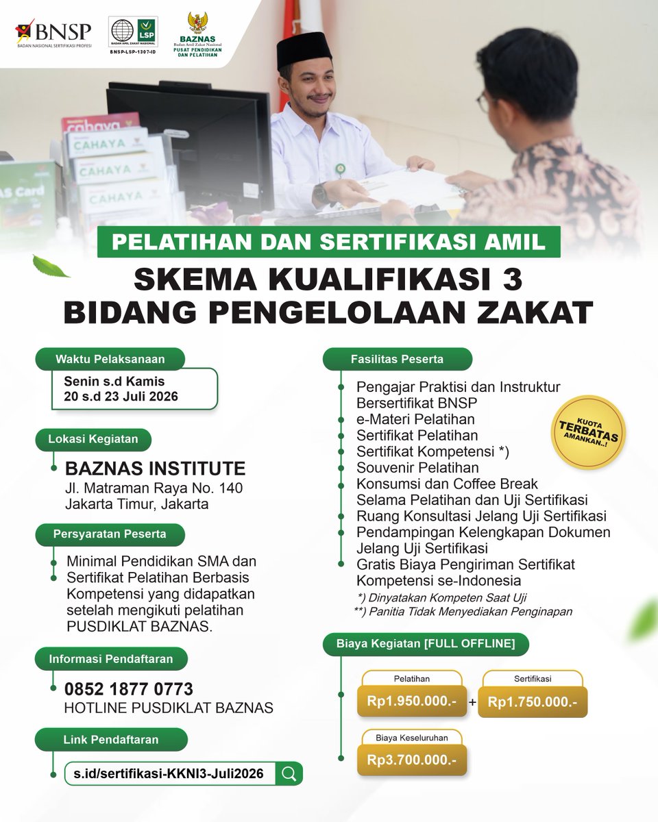 LspBaznas's tweet photo. Di era yang menuntut kualitas dan akuntabilitas, memiliki kompetensi saja belum cukup. Kompetensi perlu dibuktikan dan diakui agar meningkatkan kepercayaan, profesionalisme, serta memberikan nilai tambah bagi diri sendiri maupun lembaga tempat Anda mengabdi. https://t.co/8qRKT1Tr9R