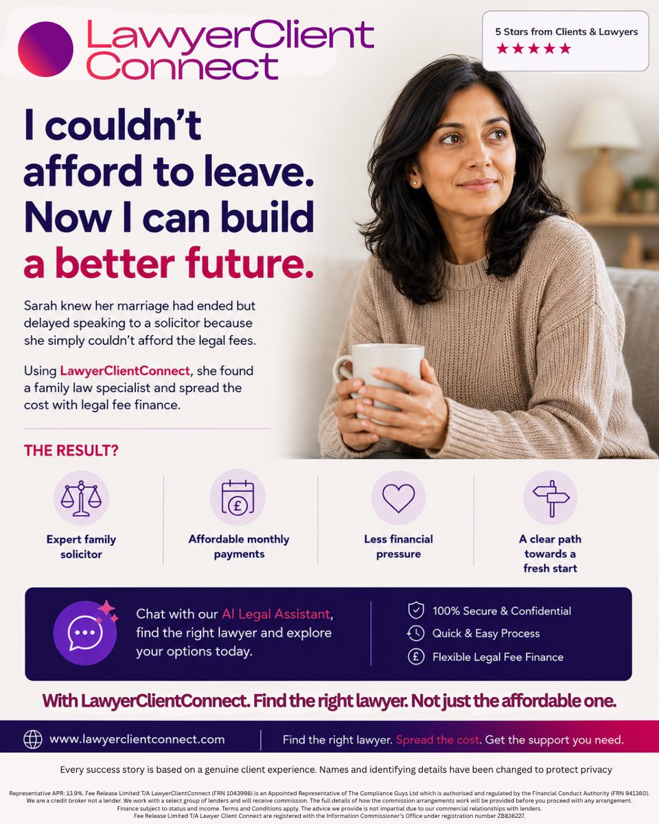 LawyerclientLCC's tweet photo. Legal fees shouldn’t stop you moving forward. 💜

Find the right solicitor and spread the cost with flexible legal fee finance through LawyerClientConnect.

🌐 https://t.co/Yhn91WVq1V

#LegalFinance #FamilyLaw #FindALawyer #LegalSupport #LawyerClientConnect https://t.co/BVdnEbwLeV