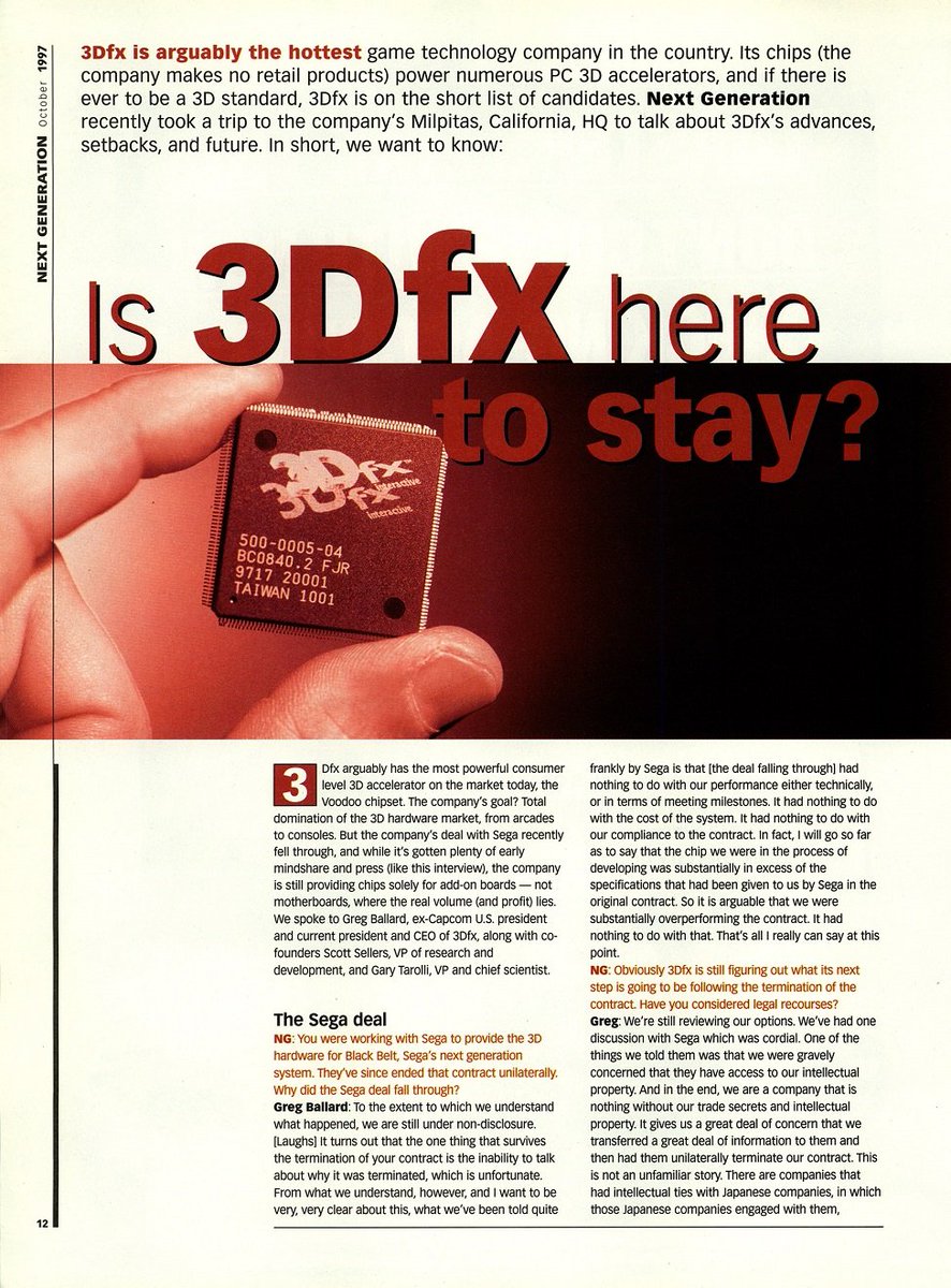 DaysOfNoahh's tweet photo. This how Nvidia's main competition, #3DFX, was killed in 1997, right at the time when they seemed on top of the market, having the most powerful gaming GPU's.
3DFX was not a Chosen One, so DeepState Pharisees talked to #Sega and killed 3DFX console dominance before it started. https://t.co/9gXLZXpPB8