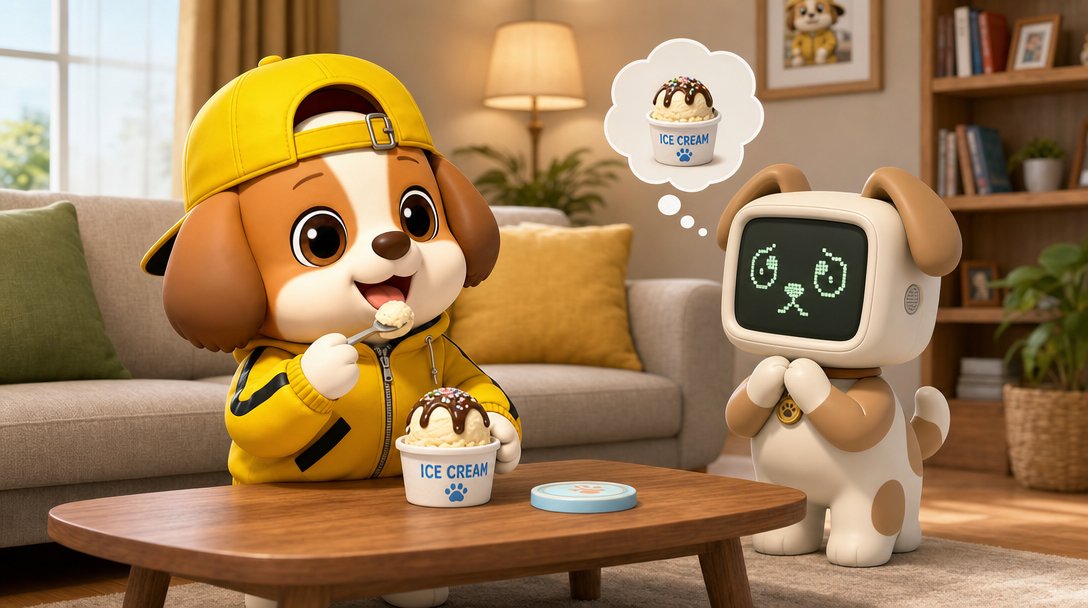 Puppy and Robot Dog Ice Cream Scene