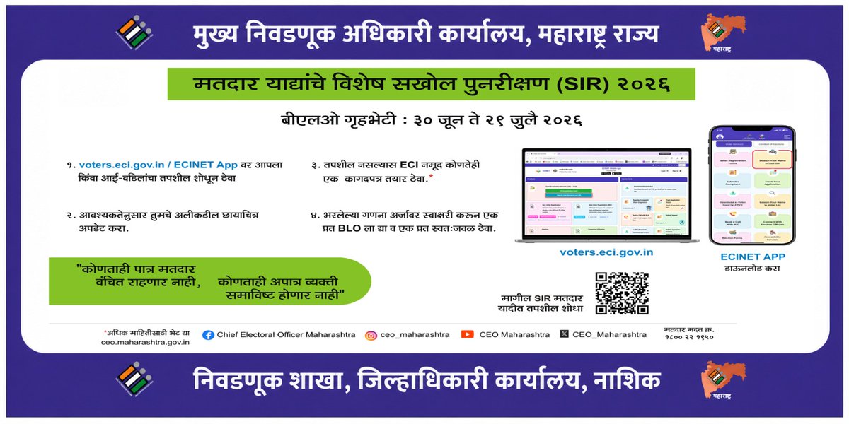 TahasilC's tweet photo. SIR 2026 च्या अनुषंगाने 118-चांदवड वि.स.म. संघातील मा.मतदार नोंदणी अधिकारी कार्यालयामार्फत जनजागृती...... https://t.co/BjK3iOyi6p