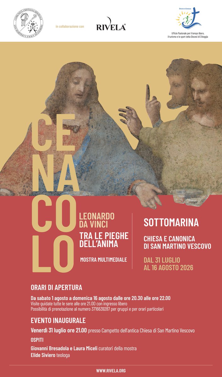 NuovaScintilla's tweet photo. 14/7/26.“TRA LE PIEGHE DELL’ANIMA”è la Mostra eucaristica su“Il Cenacolo”di Leonardo Da Vinci organizzata dalla CCS S.Martino–B.V.di Lourdes Sottomarina con l’assoc. Rivela di Verona e l’Ufficio Pastorale tempo libero,turismo,sport della Diocesi di Chioggiadal 31/7 al 16/8 (v.FB) https://t.co/8Y0s33bqBD