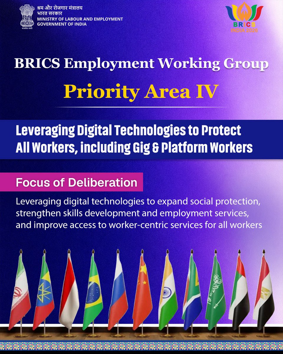 LabourMinistry's tweet photo. Digital innovation is transforming the future of work and social protection. By leveraging interoperable, worker-centric digital ecosystems, BRICS countries are expanding access to social security, https://t.co/jz71eLZfEd