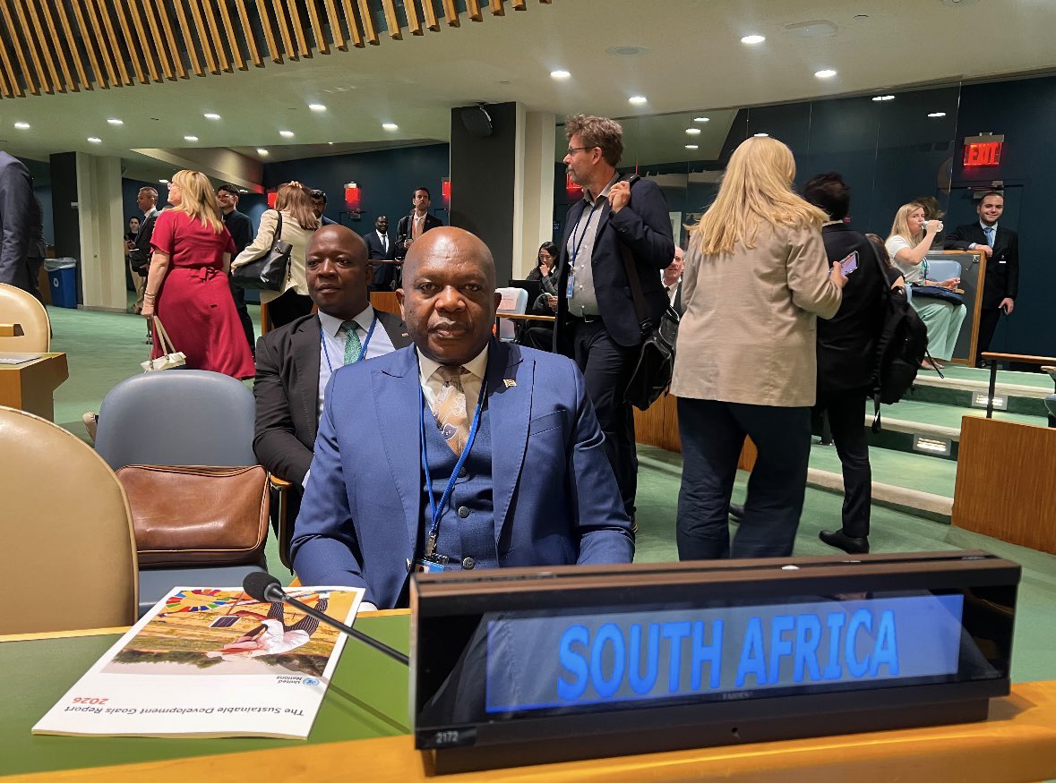 GovernmentZA's tweet photo. 📸 Deputy Minister Seiso Mohai is leading South Africa's delegation at the opening of the UN High-Level Political Forum in New York, reaffirming the country's commitment to achieving the Sustainable Development Goals and the National Development Plan 2030.
#DPMEatWork #HLPF2026 #GovZAUpdates