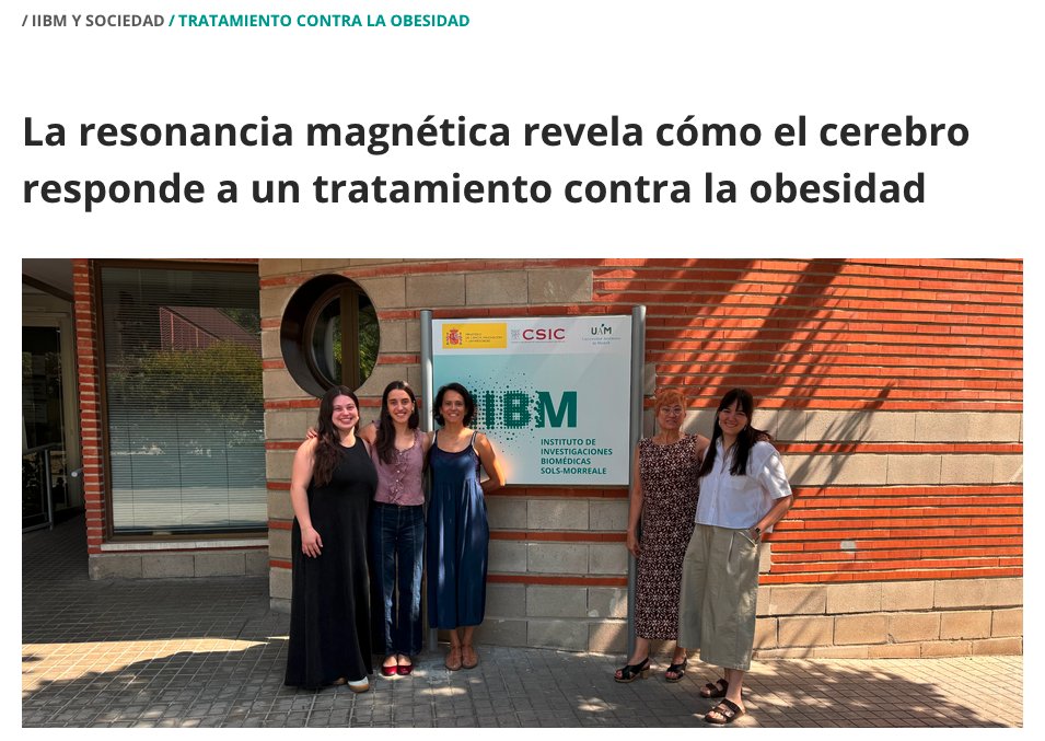 IIBmCSICUAM's tweet photo. 📢 Hoy en las Noticias del #IIBM:
Blanca Lizarbe y @plopezlarrubia demuestran que un tratamiento experimental contra la obesidad reduce la inflamación cerebral y revierte parte de las alteraciones asociadas a esta enfermedad. 👏
Echa un 👀 👉 https://t.co/GlTDLGzuHG https://t.co/9nwHC30SCp