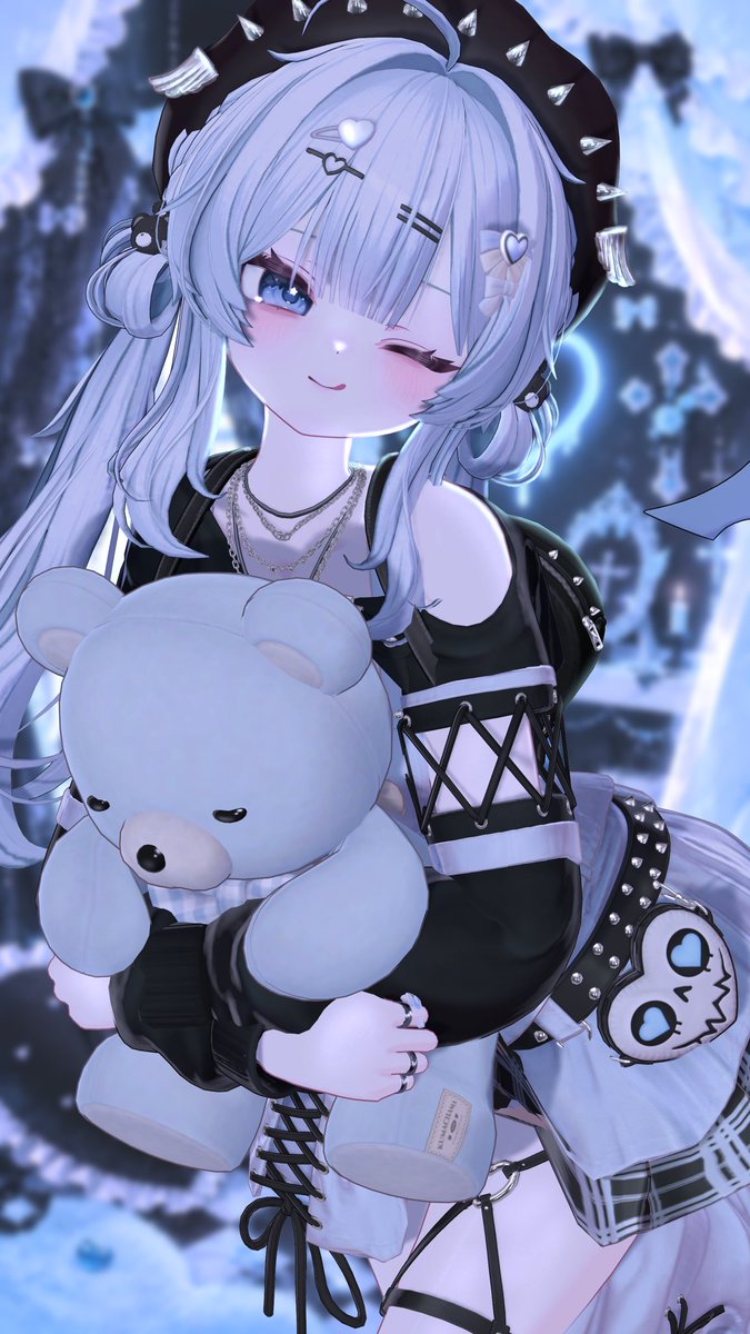 omame_2525vrc's tweet photo. おにゅーのお洋服！！
くまちゃまもかわいいね🩵🖤

#VELLIE 
#Chocolat3D 
#VRChat https://t.co/FdJoH3UvwA