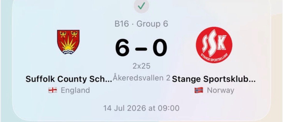 SCSFA_football's tweet photo. Day 2 was an early start for the Boys.
They faced Stange Sportsklubb 1 from Norway and secured a 6-0 victory 👏👏👏
Goals from Lewis x2, Jaxon, Ollie and Florin x2
Well done boys https://t.co/DELgyJtrhD