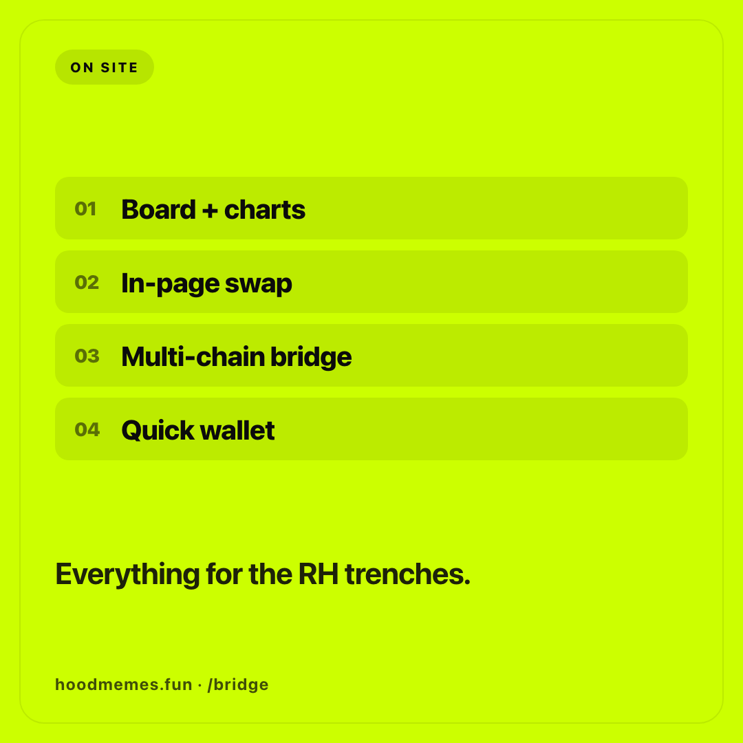 HoodMemesdotfun's tweet photo. Building on the Robinhood Chain ecosystem

Already Live on Hoodmemes

LAUNCH + TRADE Tokens on RH
BRIDGE from any chain to RH https://t.co/3pM2yWEfDJ