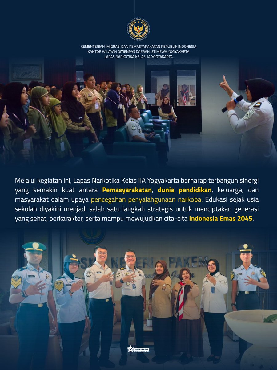 lapsustik_yk's tweet photo. Lapas Narkotika Yogyakarta menunjukkan komitmennya dalam upaya pencegahan penyalahgunaan narkoba melalui program Pemasyarakatan Goes to School. Kali ini, jajaran Lapas Narkotika Yogyakarta hadir sebagai narasumber pada kegiatan MPLS di SMP Negeri 4 Pakem, Selasa (14/07/2026). https://t.co/oDKUmXrm2d