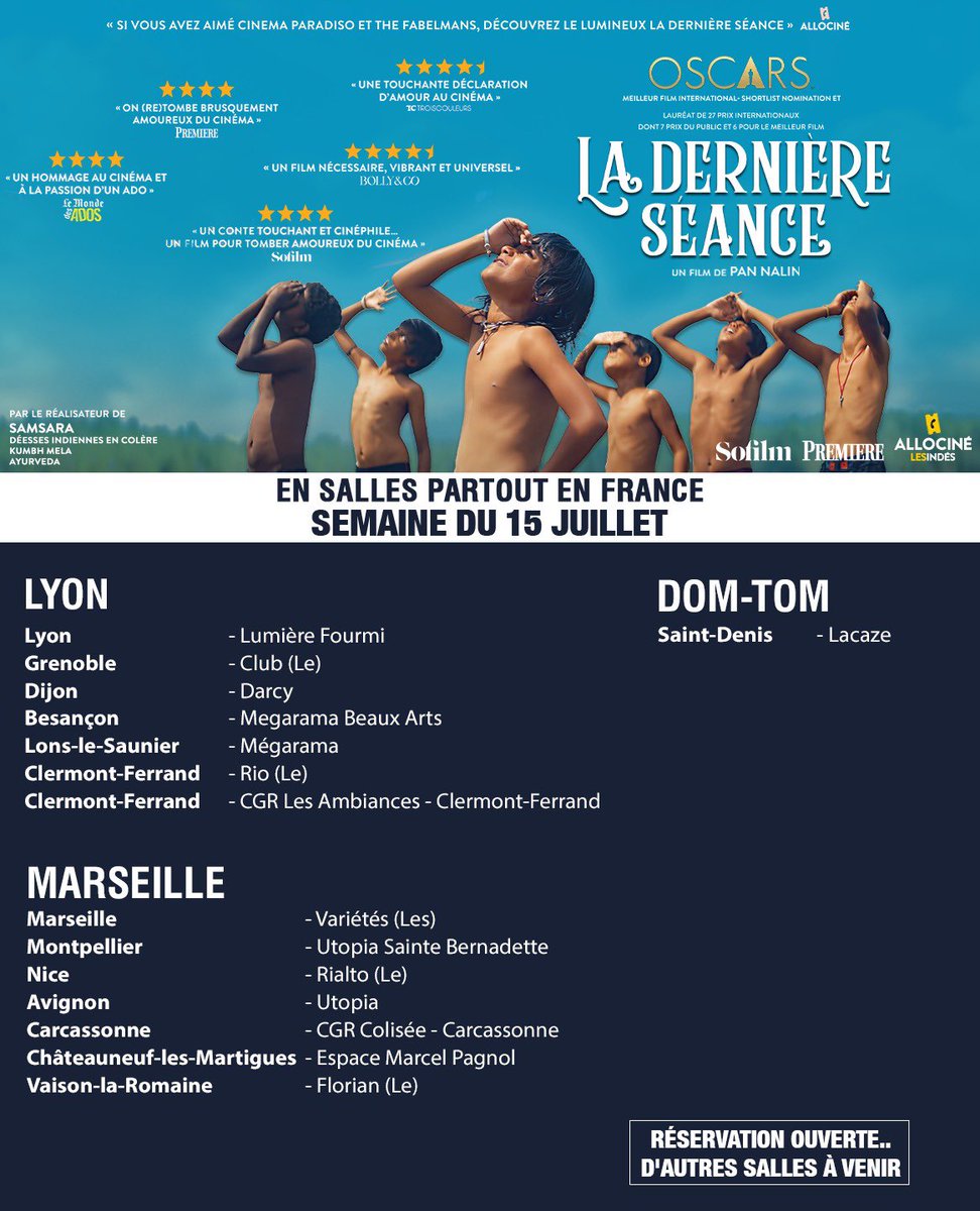 FridayEntmt's tweet photo. LA DERNIÈRE SÉANCE est désormais au cinéma partout en France.

Découvrez la liste des salles participantes sur les visuels et réservez vos places dès maintenant. D’autres cinémas rejoindront bientôt l’aventure.

Au cinéma dès cette semaine.

#LaDernièreSéance #LastFilmShow #PanNalin #AuCinema #Cinema