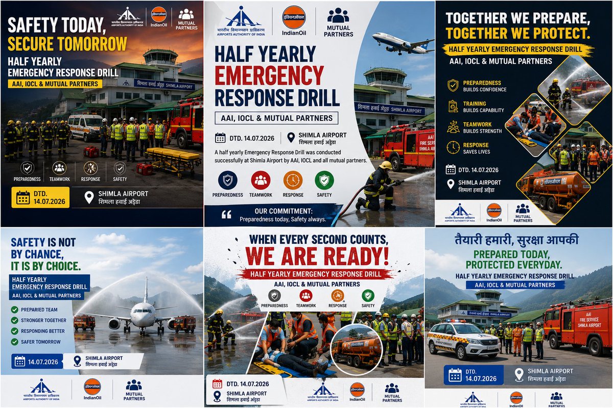 aaismlairport's tweet photo. ✈️ When Preparation Meets Teamwork, Safety Wins.
AAI, IOCL &amp; Mutual Partners came together at Shimla Airport for the Half-Yearly Emergency Response Drill (14.07.2026), enhancing coordination, teamwork &amp; rapid response.  
🚨Ready. Responsive. Resilient.🚒
@AAI_Official @aaiRedNR https://t.co/Rp2E4zOl7Q