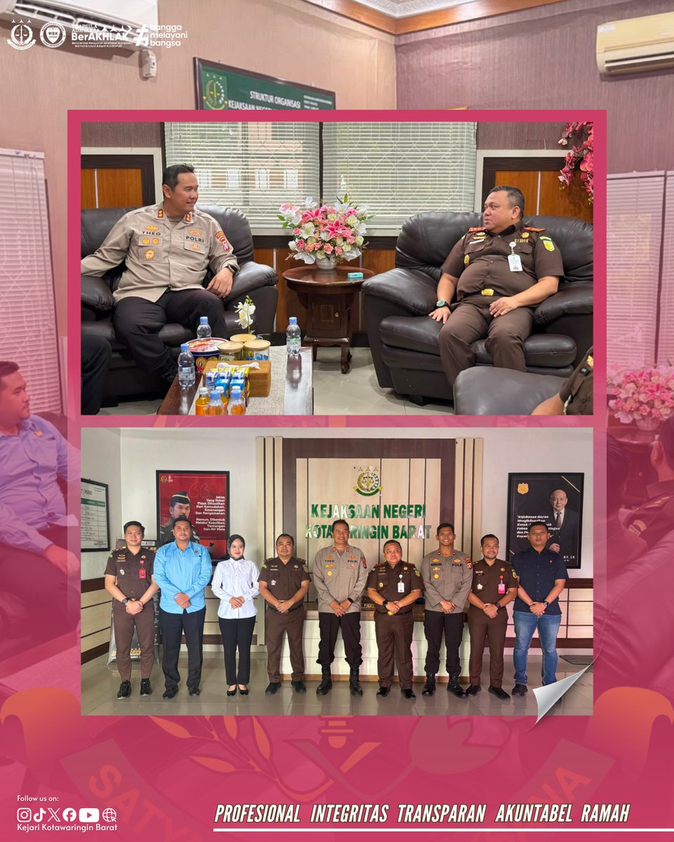 Kejari_Kobar's tweet photo. Selasa, (14/07/2026) Kapolres Kotawaringin Barat, Bapak AKBP Theodorus Priyo Santosa, S.I.K. beserta jajaran melaksanakan kunjungan silaturahmi ke Kantor Kejaksaan Negeri Kotawaringin Barat. Kunjungan tersebut disambut hangat oleh Kajari Kotawaringin Barat beserta jajaran. https://t.co/nvUqUTB2s2