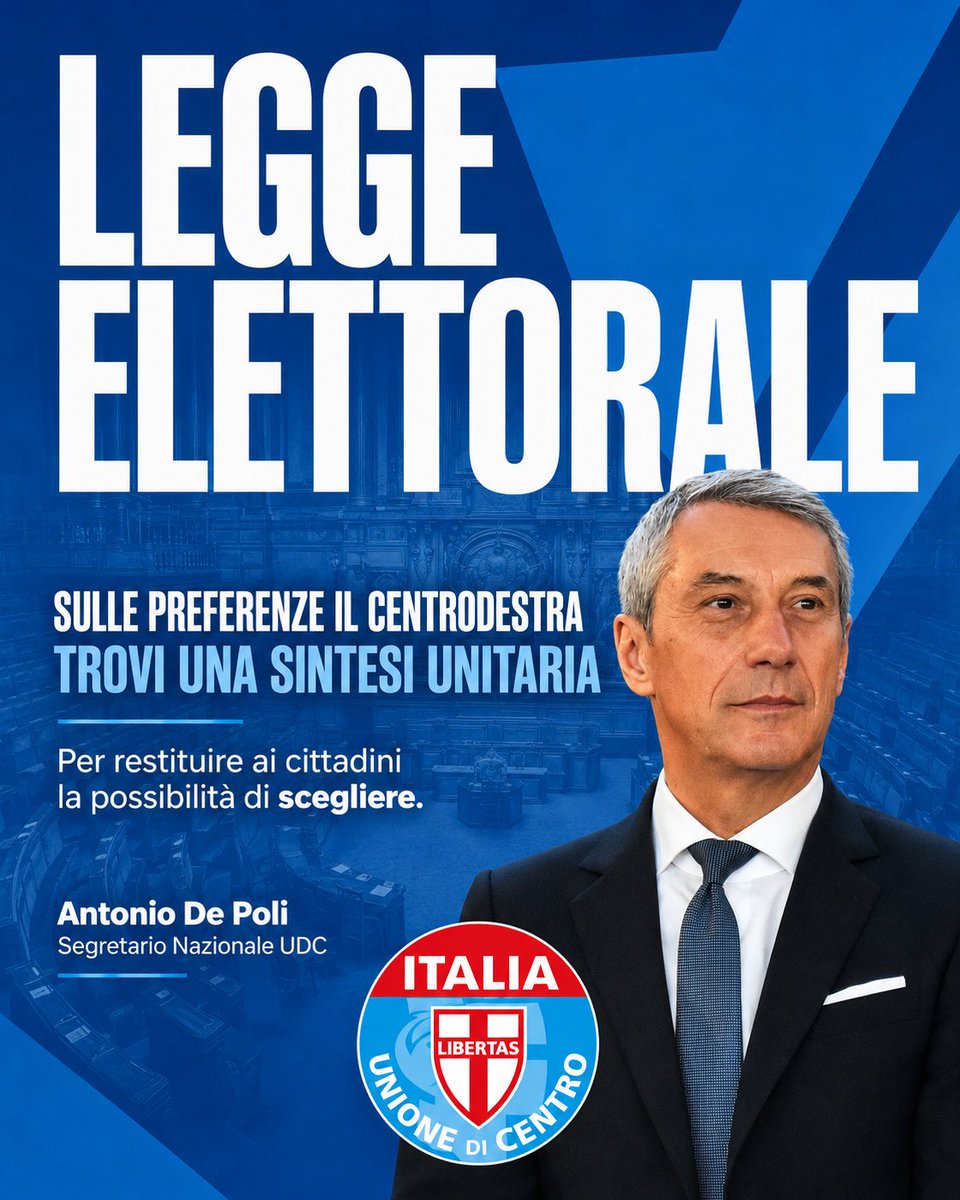 AntonioDePoli's tweet photo. Le #preferenze rappresentano da sempre una battaglia dell’Udc, auspico che il #centrodestra sappia trovare una sintesi unitaria su questo tema, valorizzando una proposta che coniuga governabilità e partecipazione democratica. #LeggeElettorale #Udc #UnioneDiCentro #AntonioDePoli https://t.co/sDqh24YML7