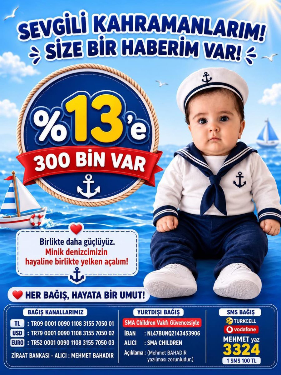 Smamehmetbhdr's tweet photo. Sevgili Kahramanlar, size bir haberimiz var! ⛵️

Minik denizcimiz Mehmet Bahadır’ın kampanyasında %13'e ulaşmak için sadece 300 bin TL kaldı!

Birlikte çok daha güçlüyüz. Küçücük bir destek, bir canın hayata tutunması için koskoca bir umut demek. Gelin, Mehmet Bahadır’ın hayallerine giden o güzel yolda yelkenleri birlikte rüzgarla dolduralım. 💙

📩 Nasıl Destek Olabilirsiniz?

MEHMET yazıp 3324'e bir SMS göndererek (1 SMS: 100 TL)

Görseldeki IBAN hesaplarına dilediğiniz miktarda bağış yaparak

Bu gönderiyi hikayenizde paylaşıp daha çok kalbe ulaşmasını sağlayarak...

Her bağış, hayata bir umut! 🙏✨