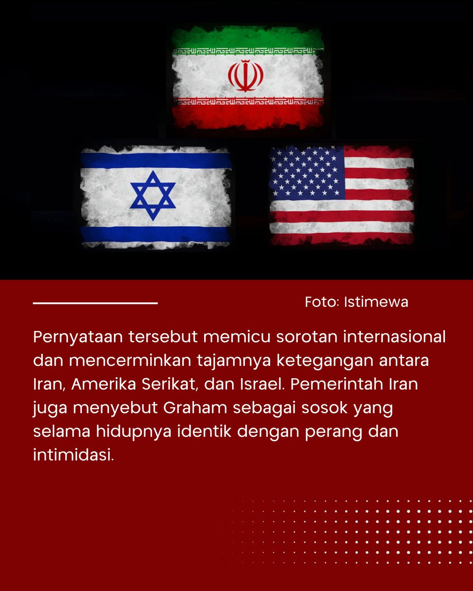 SINDOnews's tweet photo. Televisi pemerintah Iran menjadi sorotan setelah menayangkan siaran yang merayakan meninggalnya Senator Amerika Serikat Lindsey Graham, politikus Partai Republik yang dikenal sebagai pendukung kuat Israel. Dalam siaran tersebut, penyiar bahkan menyebut Graham telah "dikirim ke neraka".

Peristiwa ini kembali menunjukkan tingginya tensi politik antara Iran, Amerika Serikat, dan Israel di tengah konflik geopolitik yang masih memanas.

Baca selengkapnya di https://t.co/CyayLFrzPy

#SINDONews #SINDONewscom #SINDNewsBeyondHeadlines #SINDONewsTV #iNewsMediaGroup #BeritaTerkini #Iran #AmerikaSerikat #LindseyGraham #Israel #Geopolitik #TimurTengah