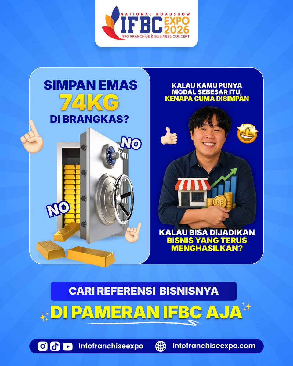 neoexpo's tweet photo. Simpan emas 74 kg di brankas?🤔

Kesempatan terbaik bukan hanya soal punya modal, tapi tahu gimana modal itu bisa berkembang.
Datang &amp; temukan berbagai peluang usaha dari brand2 terpercaya yg siap membantumu memulai bisnis di

#ifbc2026 Surabaya 
🗓️ 11-13 Sep
📍 Grand City Convex https://t.co/Yl0vOYBmYM