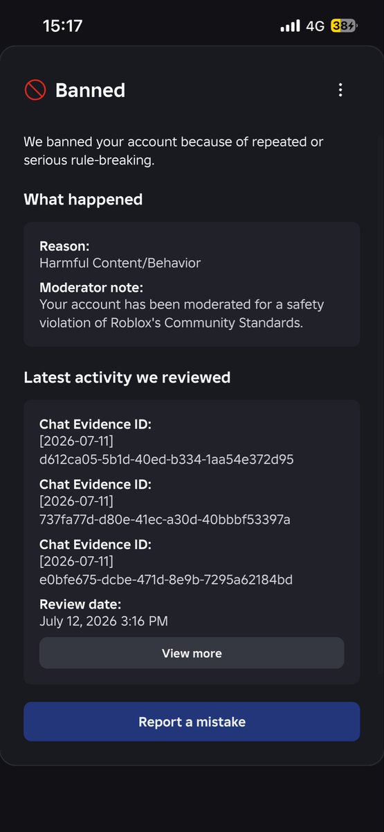 ContractedJames's tweet photo. @King_ArthurYT I actually have no idea what caused this besides AI flagging me down out of no where. All I have done quite literally on the day of the evidence was play a game. https://t.co/n1cJTBIxGN