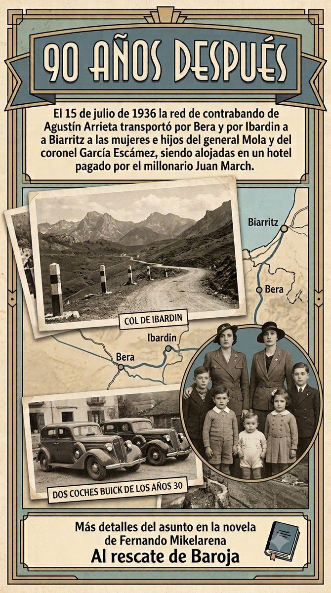 FMikelarena's tweet photo. 90 años después. El 15 de julio la red de contrabando de Agustín Arrieta llevó por Bera e Ibardin a las familias de Mola y de García Escamez. Más detalles en mi novela Al rescate de Baroja https://t.co/oxe4Apr8pi