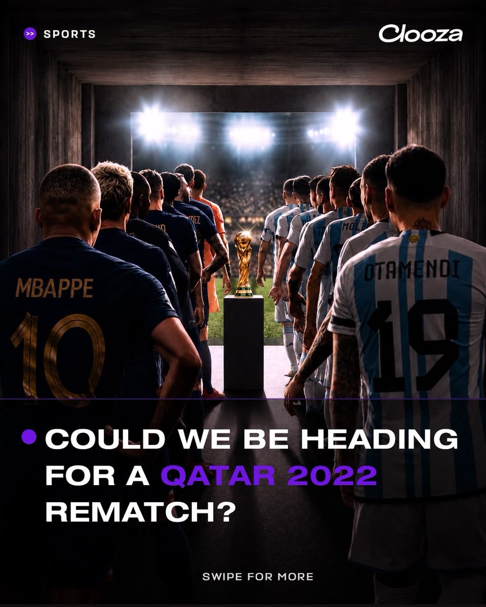 useclooza's tweet photo. There’s a very real chance lightning strikes twice. Are we about to see a France vs. Argentina final rematch? 🏆
​Who do you have your money on? 🇫🇷 / 🇦🇷 https://t.co/5R6iGJnBiU