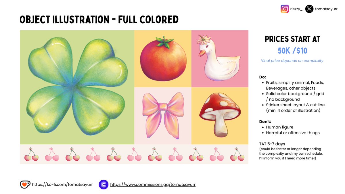 TomatSayurr's tweet photo. 🍅 Commission Open! 🍅
[Local &amp; International]
START FROM 50K / $10

✦ Full colored
✦ Sketchy lineart 
✦ Chibi
✦ Object illustration

📩DM to order! (pls mention me after DM)
♡ + ↻ appreciated 
#commissionsopen #zonauang https://t.co/qOyiHlcojj