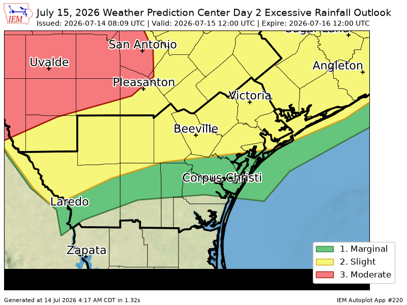 Nick_Weather's tweet photo. WPC issues Day 2 Slight Risk Excessive Rainfall Outlook at Jul 14, 8:09z for CRP https://t.co/ysqueL01gN https://t.co/MrgIhUQlrK
