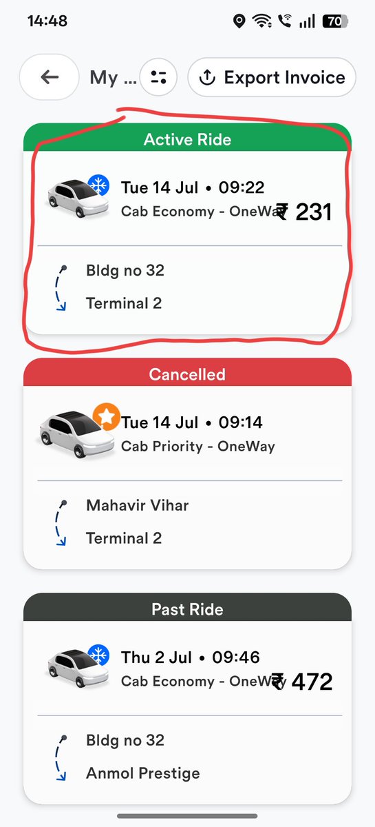 jigar_hk's tweet photo. @coopbharattaxi 
Booked a cab today 14/07/2026 9:22 AM. On calling the driver he said its wrong number. It's 2:52 PM and still neither the ride is cancelled from your side nor the driver has shown up. Some glitch in the App. Please refer to enclosed screen shot https://t.co/ZTSGtRjN69