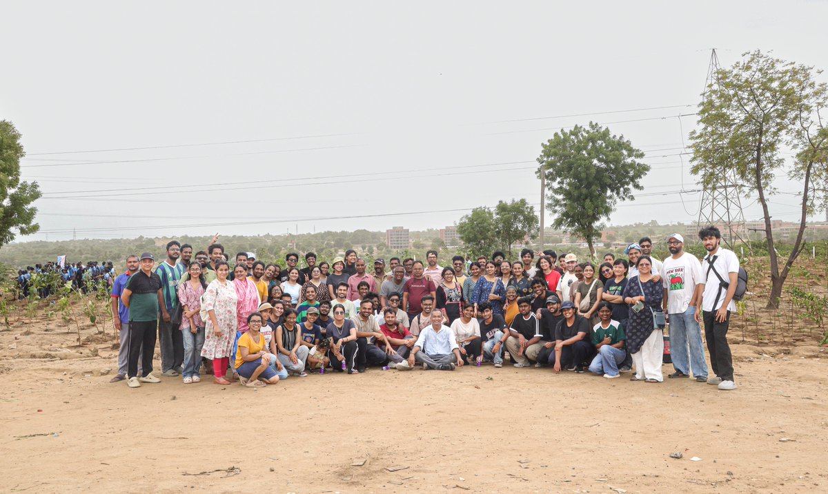 NID_India's tweet photo. On July 12, the NID Gandhinagar community stepped out of the studios and onto the field to participate in the "#EkPedMaaKeNaam" plantation drive, organized in collaboration with the Gandhinagar Municipal Corporation (GMC).

Over 100 enthusiastic volunteers (including our newly welcomed M.Des. first-year students,  faculties, and staff ) contributed to planting nearly 600 saplings at Sector 30, Gandhinagar. For us, environmental stewardship is a core part of who we are; design is about shaping a better future, and today, we did that one tree at a time.

@AmitShah , @GandhinagarMC 
@CollectorGnr , @InfoGandhinagar 
@NID_India , @DPIITGoI 
@PiyushGoyal , @JitinPrasada 

#GandhinagarMunicipalCorporation
#TreePlantation #NationalInstituteofDesign