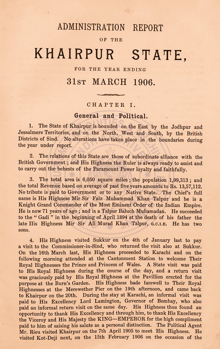 archives_sindh's tweet photo. 𝐄𝐱𝐩𝐥𝐨𝐫𝐢𝐧𝐠 𝐇𝐢𝐬𝐭𝐨𝐫𝐲: 𝐀𝐝𝐦𝐢𝐧𝐢𝐬𝐭𝐫𝐚𝐭𝐢𝐯𝐞 𝐑𝐞𝐩𝐨𝐫𝐭 𝐨𝐟 𝐊𝐡𝐚𝐢𝐫𝐩𝐮𝐫 𝐒𝐭𝐚𝐭𝐞 (𝟏𝟗𝟎𝟔) ⁣⁣ https://t.co/aTgRsPUvdN