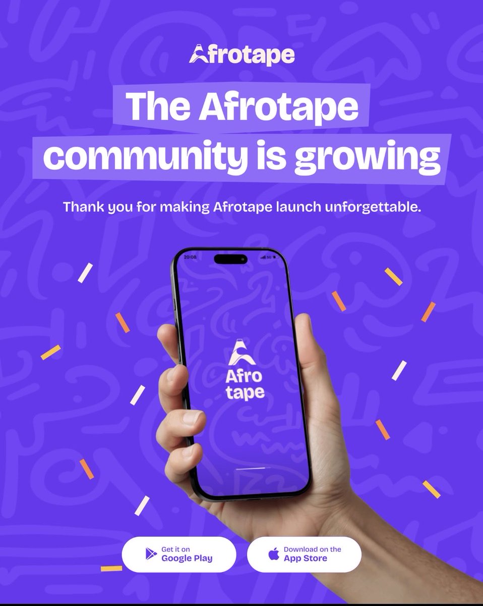 afrotape_app's tweet photo. Thank you for being part of the journey. 💜

Every download. Every share. Every referral. Every creator.

Together, we’re building more than an app, we’re building a thriving creative community.

📲 Download AFROTAPE today on the App Store and Google Play. https://t.co/OCrHRwi06w