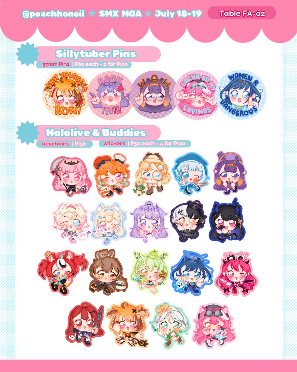 peachhoneii's tweet photo. 🔁 &amp; 🩵 are appreciated!

Hello(⁎⁍̴̛ᴗ⁍̴̛⁎) Here’s my #ACX2026 Catalog (1/2) @ Table FA02! Hope to see you there 🎐💘^_^

🍥July 18-19, 2026
🍥SMX MOA

💌Hololive, Deltarune, Dunmeshi, WHA, Tamagotchi, Chiikawa, Snoopy, Photocard Holders, &amp; Accessories

#fanfairatacx2026 https://t.co/RJFz3PCVJ7