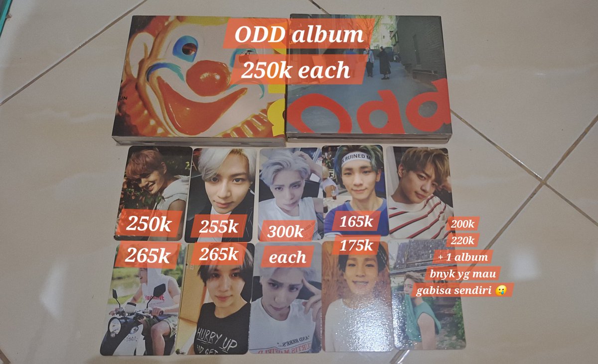 rubyberyll's tweet photo. ODD
PC available all members! ✅

Jual SHINee WTS POCA Photocard 샤이니 포카 양도 Album 포카 응원봉 엽서 앨범

Price in pic. (Dikarenakan banyak yg mau Minho gigit baju, boleh ambil tapi bareng salah 1 album Odd ya 🙏) https://t.co/yR2RedA7c5