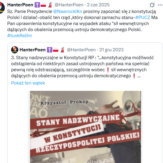 HanterPoen's tweet photo. Prez. @NawrockiKn NE REAGUJE na #PUCZ,tak jak zdrajca⚡️🇺🇦#AndrzejDuda,mimo,że prezydent posiada uprawnienia do przerwania zamachu stanu. Lakmusem jest tu BRAK OGŁOSZENIA REFERENDUM w/s sądownictwa,które obiecał Nawrocki w kampanii wyborczej🕎#UWolnia opanowała urząd @prezydentpl https://t.co/usBdNdjZCd