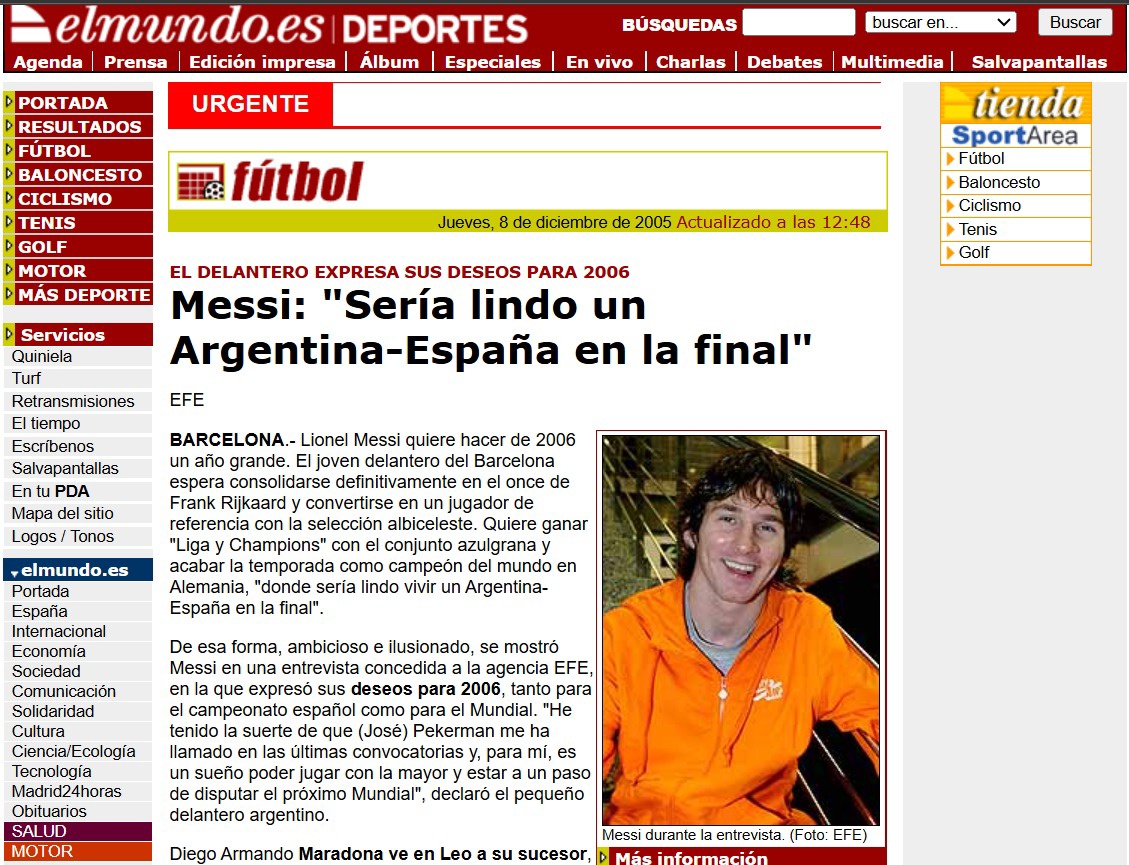 sozirv's tweet photo. Messi (2005) : An Argentina–Spain World Cup final would be nice . https://t.co/fvkdi5lozc